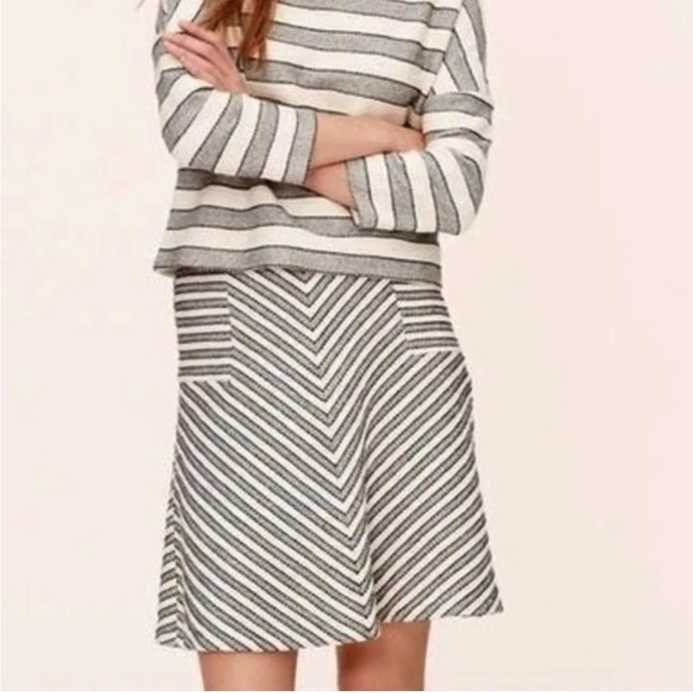 Loft Black and White Striped Flare Skirt
